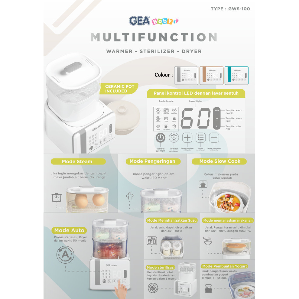 GEA Baby Multifunction Warmer Sterilizer Dryer GWS 100 / Mesin Penghangat Sterilisasi Pengering Multifungsi