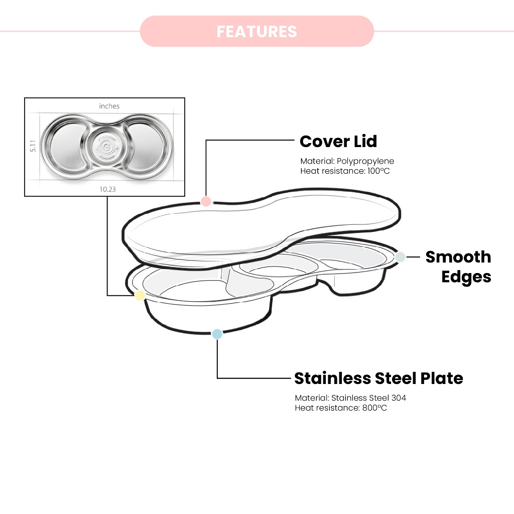 Grosmimi Stainless Food Tray / Piring Makan Anak