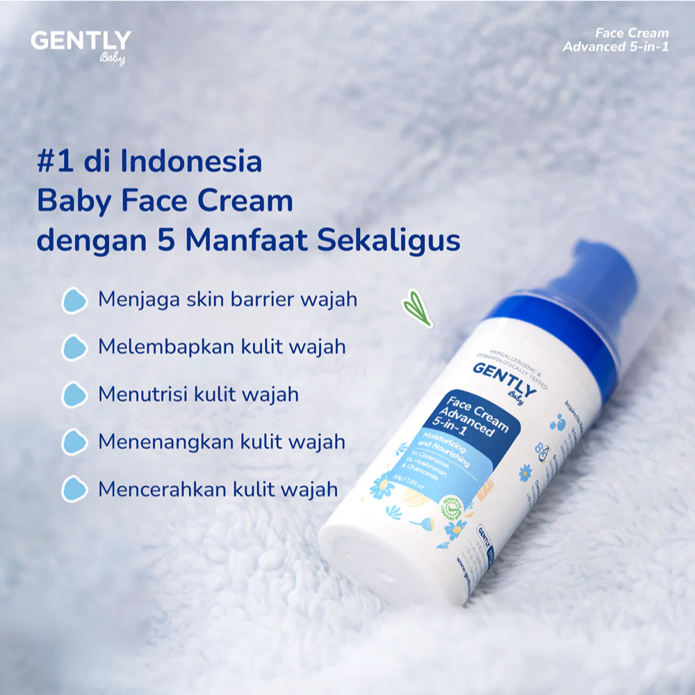 Gently Baby Face Cream Advanced 5in1 with 3x Ceramide & 4D Hyaluronic / Krim Muka Anak Bayi 5 in 1