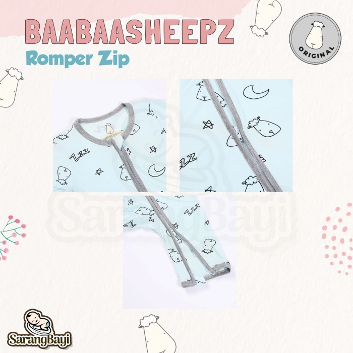 Baabaasheepz Bamboo Romper Zip Long Sleeve / Jumper Jumpsuit Sleting Lengan Panjang Baju Tidur Bayi